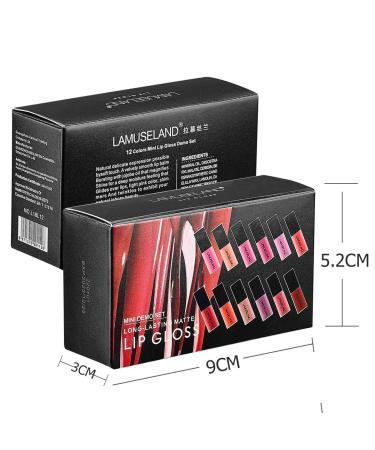 LAMUSELAND Matte Mini Liquid Lipstick Set - 12 Colors Long-Lasting High Pigment Travel Kit, Waterproof Non-Stick Cup Lip Gloss Makeup Gift for Women & Girls (Black) - Buy Online on GoSupps.com
