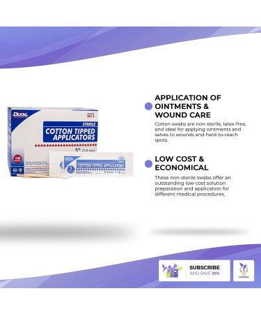 Dukal Cotton Tipped Applicators 3 - Pack of 200 Swabsticks - Sterile 100% Cotton Tip - Single Use Wood Sticks for Medical Applications | 9013-3/200 Pack - Buy Online on GoSupps.com