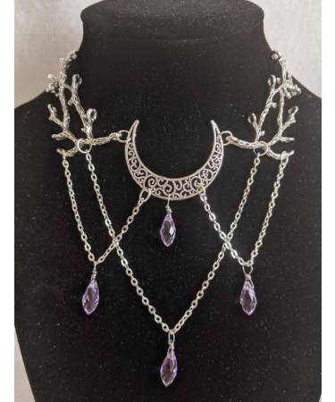 Oralgo Gothic Necklace: Vintage Lunar Branch with Violet Crystal Water Drop Pendant - Fashionable Pagan Witch Jewelry for Women - Buy Online on GoSupps.com