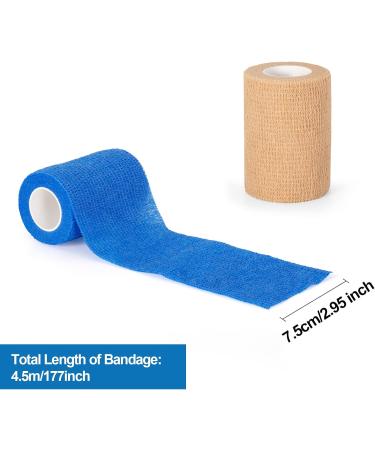 12 Rolls Self-Adhesive Cohesive Bandage 7.5cm x 4.5m for First Aid - Elastic Bandage for Finger & Hand Fixing - Pet Vet Wrap - Skin Color - Buy Online on GoSupps.com