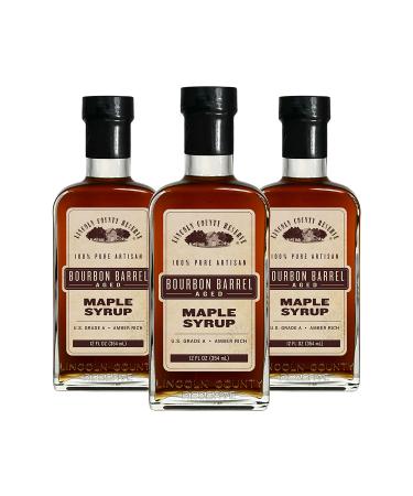 Lincoln County Reserve Bourbon Barrel Aged Maple Syrup, Grade A Amber Rich Taste, Gluten-Free -12FL OZ, 3 Pack, 12 Fl Oz 3 Pack
