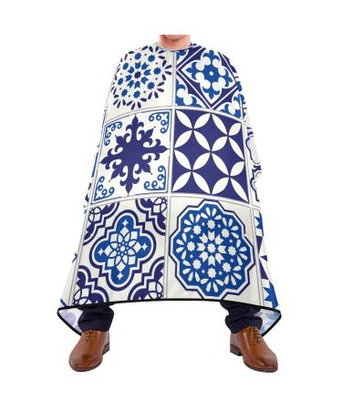 Waterproof Barber Cape -Mediterranean Seamless Navy Blue Decoration Cheetah Haircut Bib for Men Unisex Hair Cutting Cape(8rp1a)