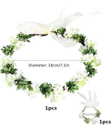 White Flower Wreath & Bracelet Set - Adjustable Hair Garland for Weddings Bridesmaids & Children - Buy Online on GoSupps.com