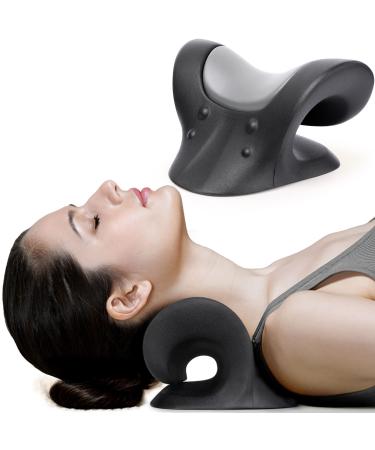 Comfortable Neck Stretcher for Neck Pain Relief, Neck and Shoulder Relaxer Cervical Neck Traction Device for TMJ Pain Relief and Muscle Relax, Cervical Spine Alignment Chiropractic Pillow (Black)