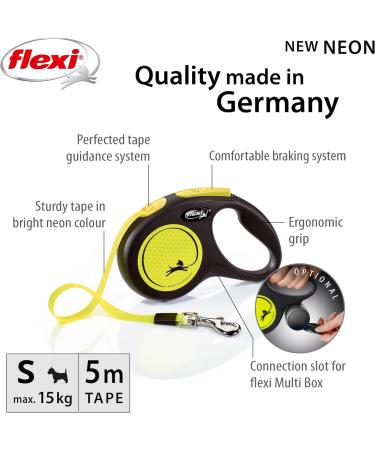 Flexi New Neon Tape Yellow Small Retractable Dog Leash 5m - For Dogs Up to 15kg - Buy Online on GoSupps.com