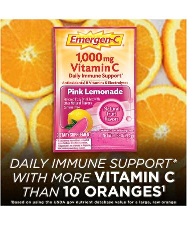 Emergen-C 1000mg Vitamin C Powder with Antioxidants B Vitamins and Electrolytes Immunity Supplements for Immune Support Caffeine Free Fizzy Drink Mix Pink Lemonade Flavor - 30 Count (Pack of 12) Pink Lemonade 9.9 Ounce  - Buy Online on GoSupps.com