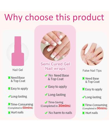 Semi Cured Gel Nails Strips 16 Stickers Nail Wraps Long Lasting Gel Nail Stickers with Soft Glossy Gel Finish Salon-Quality Gel Nail Strips for Nails French Tip Manicure UV/LED Lamp Required - Buy Online on GoSupps.com