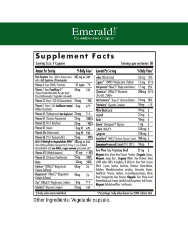 Emerald Labs Complete 1-Daily Multi - 30 Vegetable Capsules - Heart, Bones, Immune Health & Vision Support - Methylated Folate, Amino Acids - 30 Servings - Buy Online on GoSupps.com