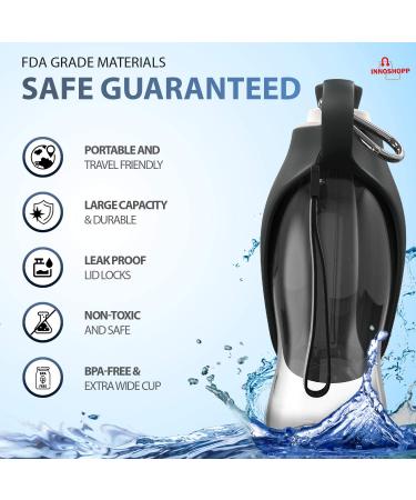 Innoshopp Dog Water Bottle - Portable & Leak Proof Dispenser for Dogs - BPA Free with Carabiner - Ideal for Walking, Hiking, Travel - Black - Buy Online on GoSupps.com