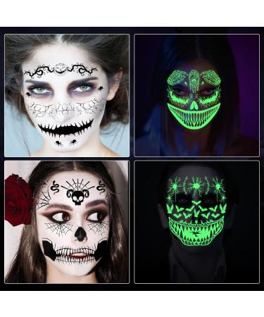 12 Sheets Halloween Face Tattoos Luminious Halloween Tattoos for Adults Kids Glow in The Dark Waterproof Halloween Temporary Tattoos for Horror Makeup Halloween Decor Party Supplies - Buy Online on GoSupps.com
