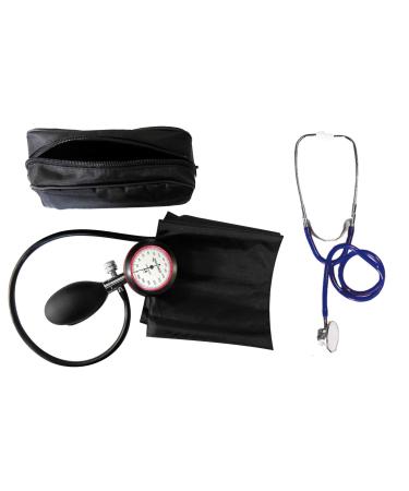Blood pressure meter upper arm 1 hose + stethoscope double head blue double head stethoscope 1 piece ( 1 set - 2 items) - Stetoscope plus RR device certified clinic quality