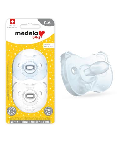 Medela Baby Pacifier | 0-6 Months | Includes Sterilizing Case | 2-Pack | Soft Silicone | BPA-Free | Supports Natural Suckling | Blue and Clear 0-6 Month (2 Pack) Blue/Transparent (Soft Silicone)