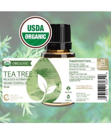 Rocky Mountain Oils Organic Tea Tree Essential Oil - 100% Pure & Natural Aromatherapy for Skin Hair & Diffuser - Therapeutic Grade USDA Approved - Buy Online on GoSupps.com