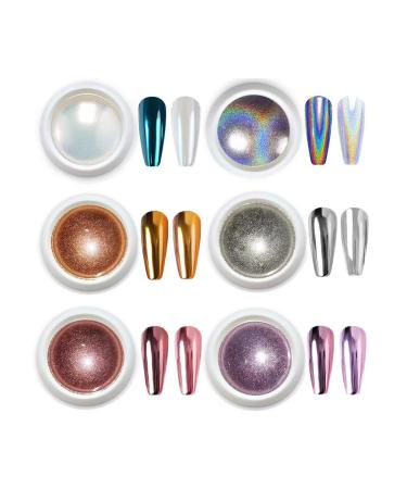6 Color Chrome Powder for Nails Gold Silver Pink Chrome Nail Power Iridescent Metallic Mirror Nail Powders for Nail Art DIY Accessories