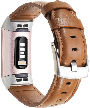 Leather Bands Compatible for Fitbit Charge 4/ Charge 3/ Charge 3 SE Fitness Tracker  Genuine Leather Band Replacement Strap Wristband Accessories for Women Men Brown leather - Buy Online on GoSupps.com