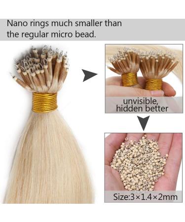 Sego Nano Ring Extension - 100% Remy Human Hair 50 Strands Platinum Blonde #60 40cm (50g) - Real Hair Loop Extensions - Buy Online on GoSupps.com