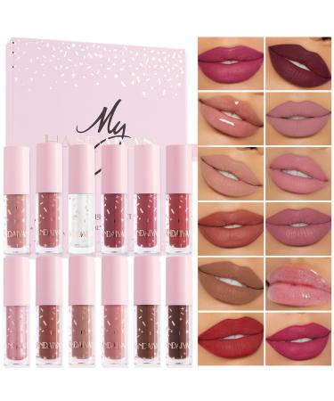 12 Colors Lip Gloss Set Moisturizing Light Liquid Lipstick Lip Oil Long Lasting Waterproof Lip Glaze Makeup Book Nude Lip Glow Oil Lip Gloss Kit