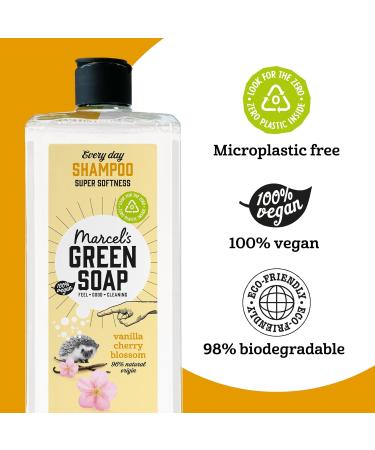 Marcel's Green Soap - Shampoo - Vanilla and Cherry Blossom Scent Enriched with Natural Oils 97% Natural 98% Biodegradable Vegan 300ml - Gentle Care for Hair and Planet - Buy Online on GoSupps.com