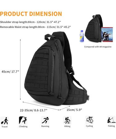 HUNTVP Tactical Breast Pocket Military Shoulder Bag - Molle Triangle Pack Crossbody - Waterproof Slingbag with Adjustable Strap - Ideal for Everyday Use - Black - Buy Online on GoSupps.com