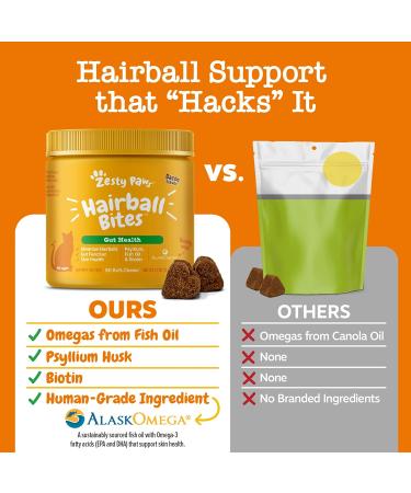 Zesty Paws Hairball Bites - Gut Health Soft Chews for Cats with Salmon | 60 Count - Buy Online on GoSupps.com
