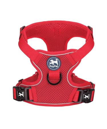 POPOTET Reflecting soft breathable dog harness made of mesh suffocation -free double padded vest with adjustable neck and chest (red l) l (1 Pack) red