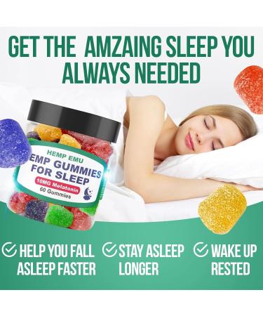Hemp Emu Hemp Gummies for Sleep - Fall Asleep Faster Stay Asleep Longer - 10mg Melatonin + Premium Hemp Extract 2 Gummies Per Serving - 60 Count Fruit Flavored Gummies - Buy Online on GoSupps.com