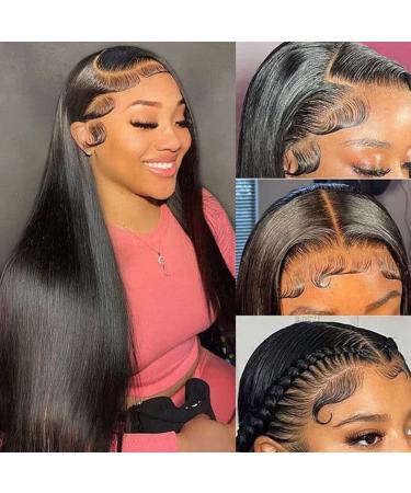 Fynokeh 30 Inch Straight Lace Front Wigs Human Hair 13x4 HD Transparent Lace Front Human Hair Wigs for Black Women Glueless Brazilian Virgin Hair 220% Density Lace Frontal Wig Pre Plucked with Baby Hair Hairline 30 Inch ...