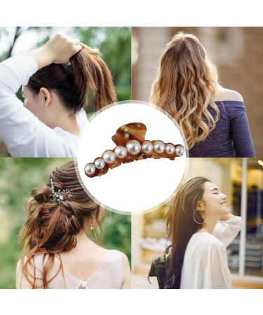 Hair Pearls Claw Clips | Strong Hold Jaw Clips Hair Barrette Clamps Long Jaw Clips Barrettes Fancy Pearl Hair Accessories For Women Girls Styling - Buy Online on GoSupps.com