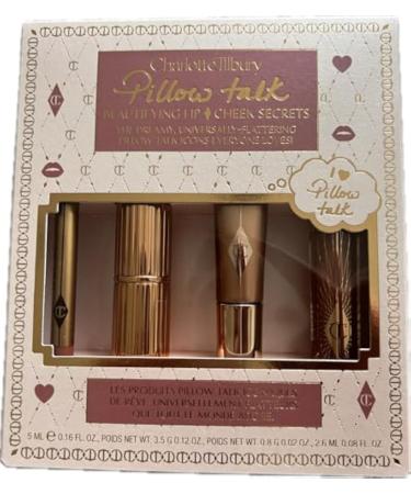 CHARLOTTE TILBURY Pillow Talk Beautifying Lip & Cheek Secrets Set - Matte Revolution Lipstick Lip Cheat Lip Liner Collagen Lip Bath Gloss and Beauty Highlighter Wand.