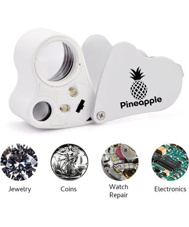 Pineapple 30X 60X Jewelers Loupe Magnifier with LED Light - White | Pocket Magnifying Glass for Gems, Coins, Diamonds, Plants - Buy Online on GoSupps.com