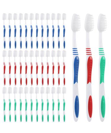 50 Pcs Bulk Toothbrush Pack with Covers and Medium Soft Bristle Individually Wrapped Travel Toothbrush Manual Toothbrushes Disposable Tooth Brush for Adults Kids Guest Travel Hotel Toiletries