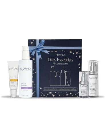 Glytone Daily Essential Kit - Skincare Set Features Cleanser C Serum Eye Cream & Sunscreen SPF 40+ - Daily Skin Care Kit to Cleanse Bright Hydrate & Protect - 5-Pieces Complete Routine