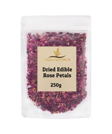 Dried Edible Rose Petals 250g by Villa Nostrum - Edible Flowers Use in Tea Baking Decoration Desserts Crafting Wedding Confetti