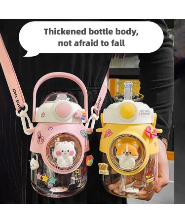 LEJN Kawaii Pink820ml Water Bottle | Adjustable Shoulder Strap | Leakproof BPA-free Cartoon Children Cup | Portable Capsule Bottle for Traveling & Hiking - Buy Online on GoSupps.com