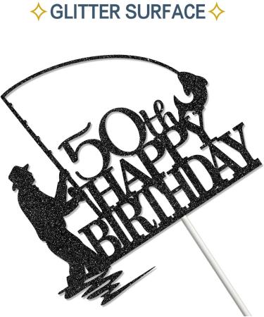 Tenhaisi Black Glitter Happy 50th Birthday Cake Topper 50th Birthday Party Decorations Fishing Cake Topper Fisherman 50th Birthday Party Supplies - Buy Online on GoSupps.com