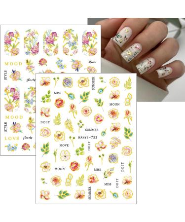 JMEOWIO 9 Sheets Flower Nail Art Stickers Decals Self-Adhesive Spring Floral Letter Nail Supplies Nail Art Design Decoration Accessories - Buy Online on GoSupps.com