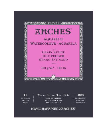 Arches Watercolor Paper 140 lb. Hot Press 12 Sheet Pad 9x12"