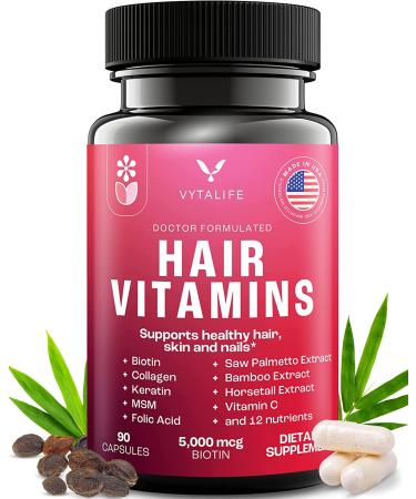 VYTALIFE Biotin 5000mcg Hair Growth Vitamin Supplements - Hair Vitamins for Women Collagen Supplements Hair Growth Vitamins - Hair Growth for Women Hair Growth Supplement - 1 Pack 90 Caps