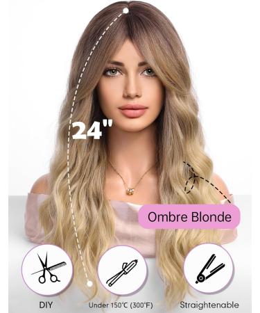 Wokestar Long Ombre Blonde Synthetic Hair Wig with Curtain Fringe for Women - Buy Online on GoSupps.com