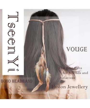 TseenYi Boho Feather Headdress Gypsy Feather Headband Hair band Beaded Feather Tassel Headband Jewelry for Women and Girls Stage Performance(Brown) - Buy Online on GoSupps.com