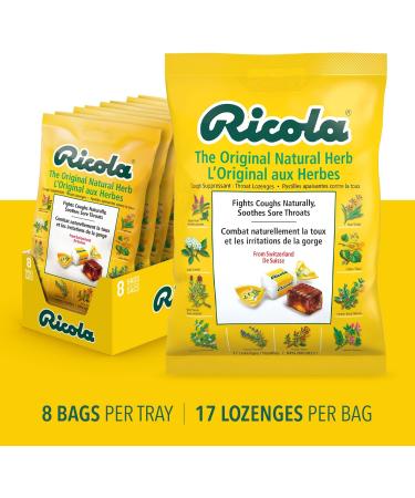 Ricola Cough Drops Original Flavour 17 Drops per Bag (Pack of 8 Bags) - Bulk Menthol Herbal Throat Lozenges Made with Swiss Herbs - Cough & Sore Throat Relief - Gluten-Free - Buy Online on GoSupps.com
