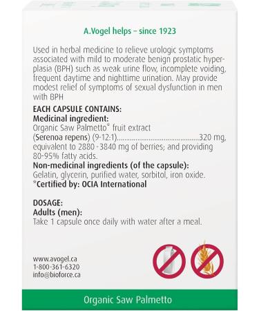 A.Vogel Organic Saw Palmetto Capsules for Prostate Health | Enlarged Prostate Symptoms Relief Frequent Urination Weak Urine Flow | Prostate Supplement for Men | 60Caps 60 count (Pack of 1) - Buy Online on GoSupps.com