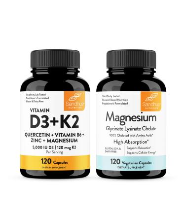 Sandhu's Vitamin D3 K2 with Quercetin & Magnesium Glycinate Lysinate Capsules | Support Quality Sleep Immune & Muscle Health
