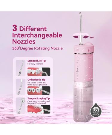 Portable Water Flosser for Travel | Mini Oral Irrigator with 5 Nozzles IPX7 Waterproof Perfect for Teeth Gums & Braces | Cordless & Compact Design in Pink - Buy Online on GoSupps.com