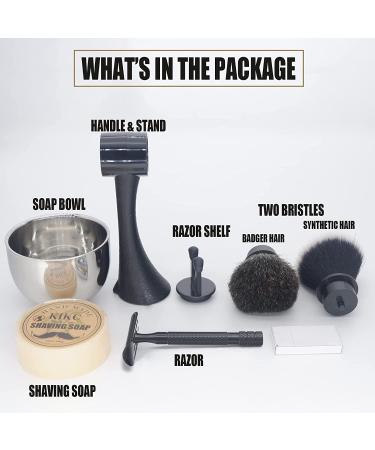 KIKC Luxury Shaving Kit: Shaving Brush, Safety Razor, Cream, Synthetic & Badger Hair, Soap & Bowl - Hair Salon Tool with Replacement Hair Knots - Buy Online on GoSupps.com
