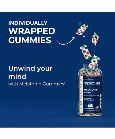nETiXER Melatonin Gummies 60 Count 10 mg Melatonin per Gummy Blackcurrant Flavor Vegan Gelatin-Free Gluten-Free Individually Wrapped No Artificial Colors - Buy Online on GoSupps.com