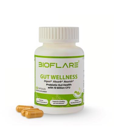 BIOFLARE Gut Wellness Women s Probiotics & Mens Probiotics for Gut Health High Potency Probiotic and Prebiotic for Women & Men with Digestive Enzymes 10 Billion CFU per 200MG 60 Vegan Capsules