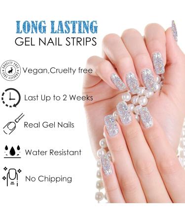 Semi Cured Gel Nails Strips 22 Stickers Nail Wraps Soft Self-Adhesive Gel Nail Stickers Salon-Quality Glitter Gel Nail Strips for Nails Manicure Require UV/LED Lamp (33-Glitter Girls) - Buy Online on GoSupps.com