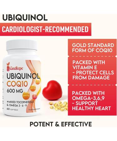 Ubiquinol CoQ10 600 mg Soft Capsules with Omega 3 6 9 & Vitamin E - High Absorption Coenzyme Q10 Supplement (120 Capsules 2-Pack) - Buy Online on GoSupps.com