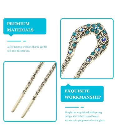 Lurrose Vintage U-Shaped Crystal Hair Forks | Chignon Hair Pin & Stick for Girls - Blue Hairstyle Accessories - Buy Online on GoSupps.com